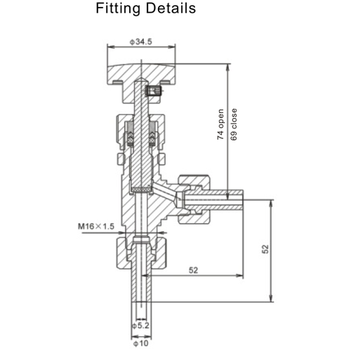 Vanne à pointeau cryogénique T75, diam. DN6, acier inoxydable 304 GUARD™ Vanne à pointeau cryogénique T75, diam. DN6, acier inoxydable 304