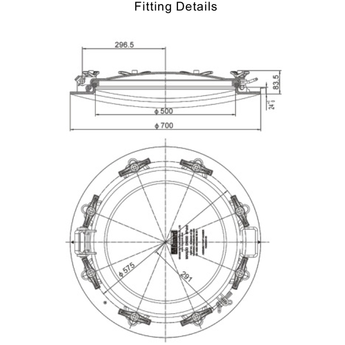Manlid assembly 500 mm laag profiel, 8 punts bevestiging GUARD™ Manlid assembly 500 mm laag profiel, 8 punts bevestiging
