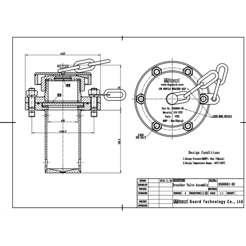 GUARD™ Conjunto de válvula de respiración de perfil bajo - Depósito de peróxido / H2O2