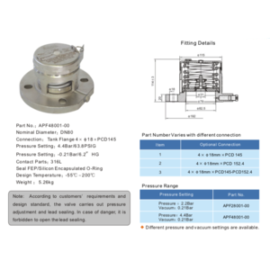 3" Flanged Safety Relief Valve Pressure: 2.2Bar Vacuum: 0.21Bar