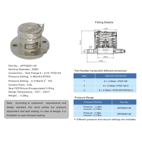 GUARD™ 3" Flanged Safety Relief Valve Pressure: 2.2Bar Vacuum: 0.21Bar