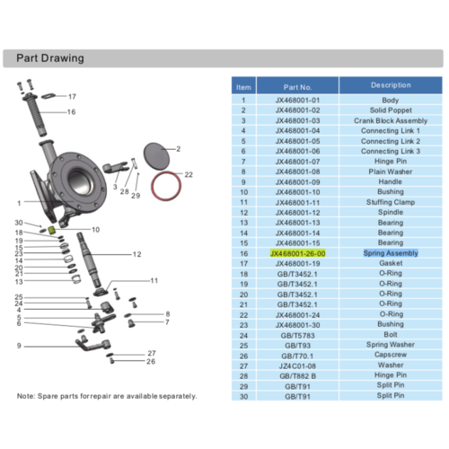 Spring Assembly for Swing Foot Valve  JX468001-00 GUARD™ Spring Assembly for Swing Foot Valve  JX468001-00
