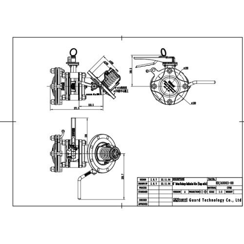 GUARD™ 3 "45 FootValve + 3" Clamped Butterfly + 3 "FlangeOutlet + 3" BlindFlange