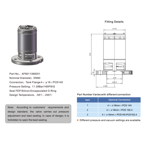 GUARD™ Soupape de sûreté à bride 3", pression seulement 2 bars, acier inoxydable 316L