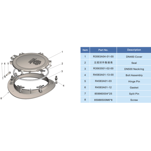DN500-Manndeckelbaugruppe mit hohem Profil (500 mm) GUARD™  DN500-Manndeckelbaugruppe mit hohem Profil (500 mm)