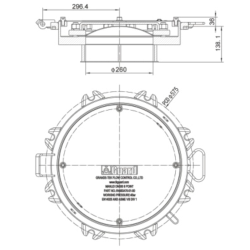 Conjunto de tapa de cierre DN500 con soporte de disco de ruptura -8 puntos. (500mm) GUARD™ Conjunto de tapa de cierre DN500 con soporte de disco de ruptura -8 puntos. (500mm)