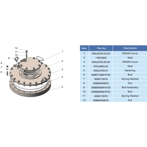 (DN500 mm) con (DN200 mm) Conjunto de tapa de inspección con tapa plana GUARD™ (DN500 mm) con (DN200 mm) Conjunto de tapa de inspección con tapa plana