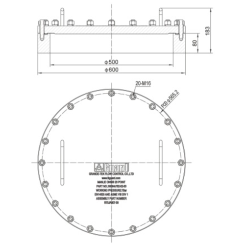 GUARD™ (DN500mm) Flansch-Manlid-Baugruppe mit flacher Abdeckung -7Bar