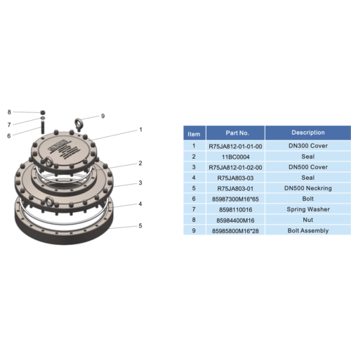 (DN500mm) met (DN300mm) inspectie bolle dekselflens mangatmontage GUARD™ (DN500mm) met (DN300mm) inspectie bolle dekselflens mangatmontage