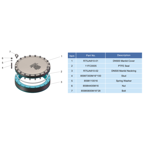 (DN500mm) Rotomolding-Flansch-Manlid-Baugruppe GUARD™ (DN500mm) Rotomolding-Flansch-Manlid-Baugruppe