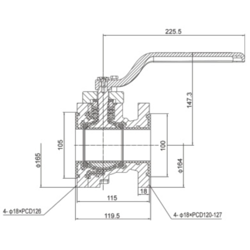 DN 50 Kugelhahn mit PFA-Auskleidung GUARD™ DN 50 Kugelhahn mit PFA-Auskleidung