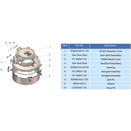 DN500 Avec supports Ensemble couvercle à pression 4BAr - Avec inspection DN300 GUARD™ DN500 Avec supports Ensemble couvercle à pression 4BAr - Avec inspection DN300