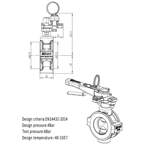 2” Vlinderklep PFA gevoerd GUARD™ 2” Vlinderklep PFA gevoerd