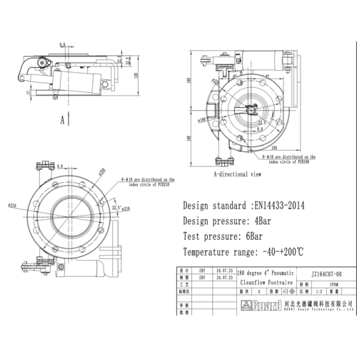 Quick flow ,SS316 4" 180°   Pneumatic  Foot Valve GUARD™ Quick flow ,SS316 4" 180°   Pneumatic  Foot Valve