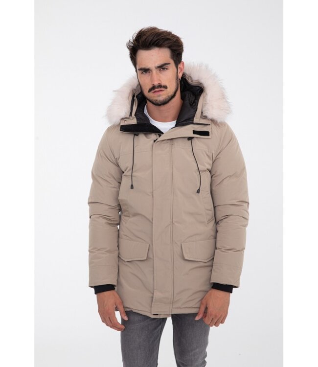 Gewatteerd jack met capuchon en bont - Beige