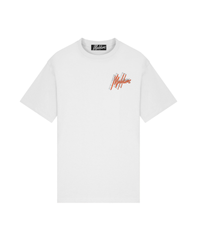 Malelions M2-SS23-29 Malelions Men 3D Graphic T-Shirt - White/Orange