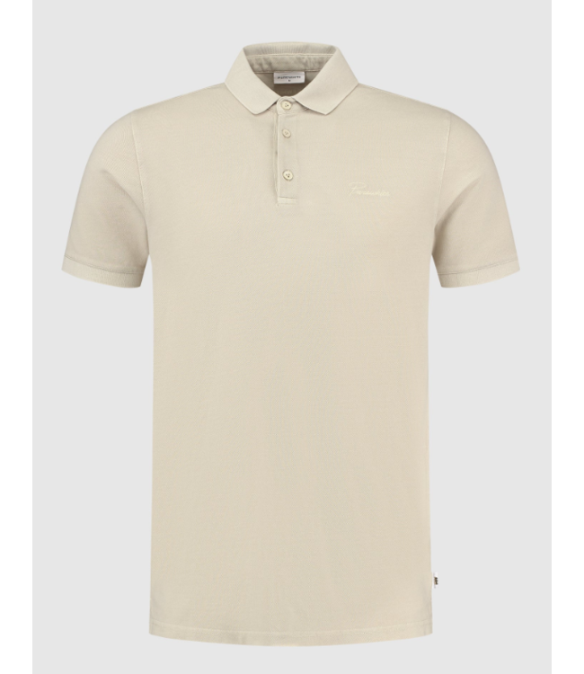 Purewhite PW Garment Dye Faded Script Polo- Sand