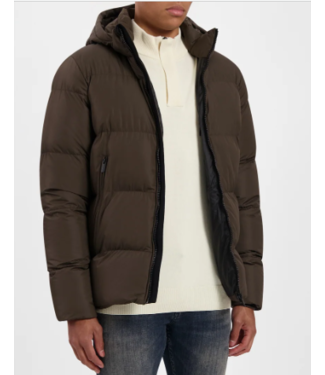 Pure Path Purewhite  Detachable Hood Puffer Jacket Brown | Regular Fit