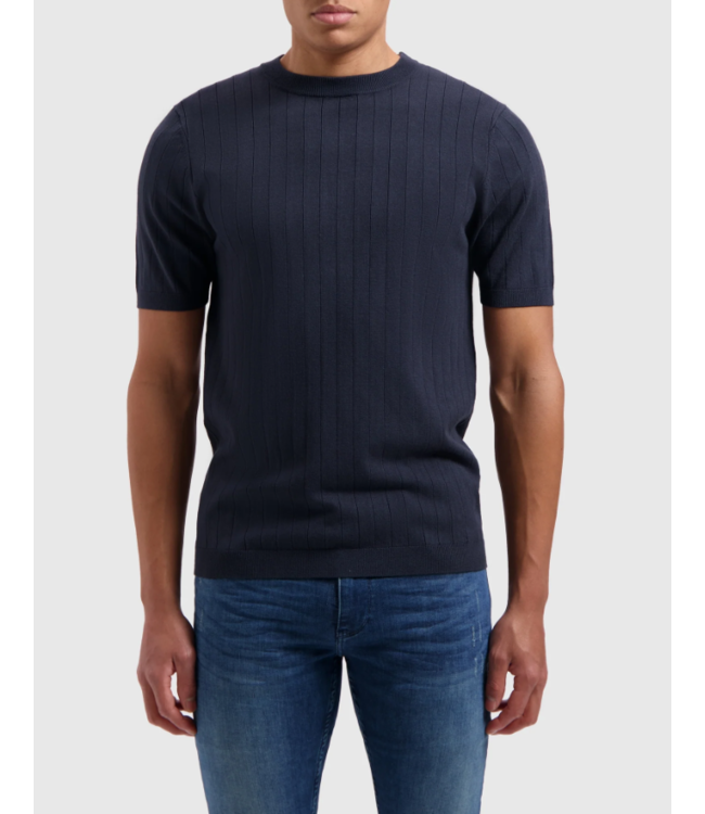 Pure Path PW 24010808 Vertical Striped Knitwear T-Shirt / Navy