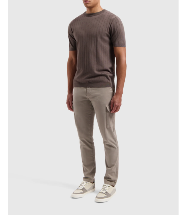 Pure Path PW 24010808 Vertical Striped Knitwear T-Shirt / Brown