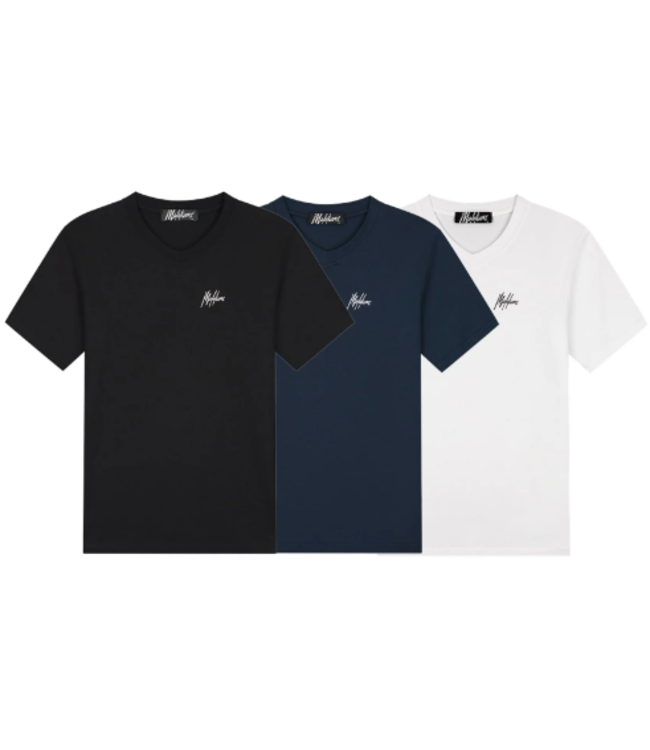 Malelions Men Signature V-Neck T-Shirt 3-Pack MM3-AW24-22- Black/White/Navy