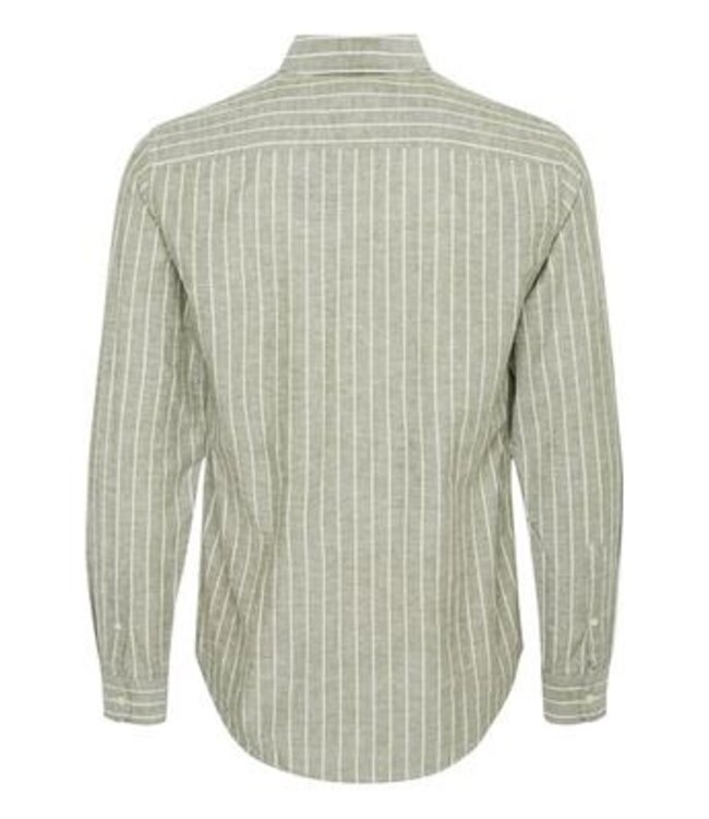 Casual Friday Casual Friday LS Wide Stripe Linen Mix Shirt - Green 20505372