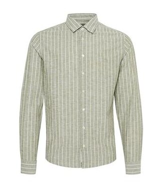 Casual Friday Casual Friday LS Wide Stripe Linen Mix Shirt - Green 20505372