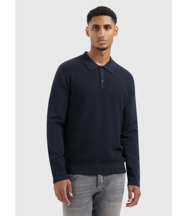 Pure Path Pure Path Braided Structure Knit Polo Dark Navy