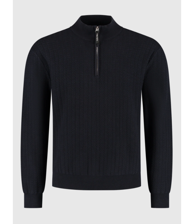 Pure Path Pure Path Jacquard Structure Knit Half-zip Sweater Dark Navy