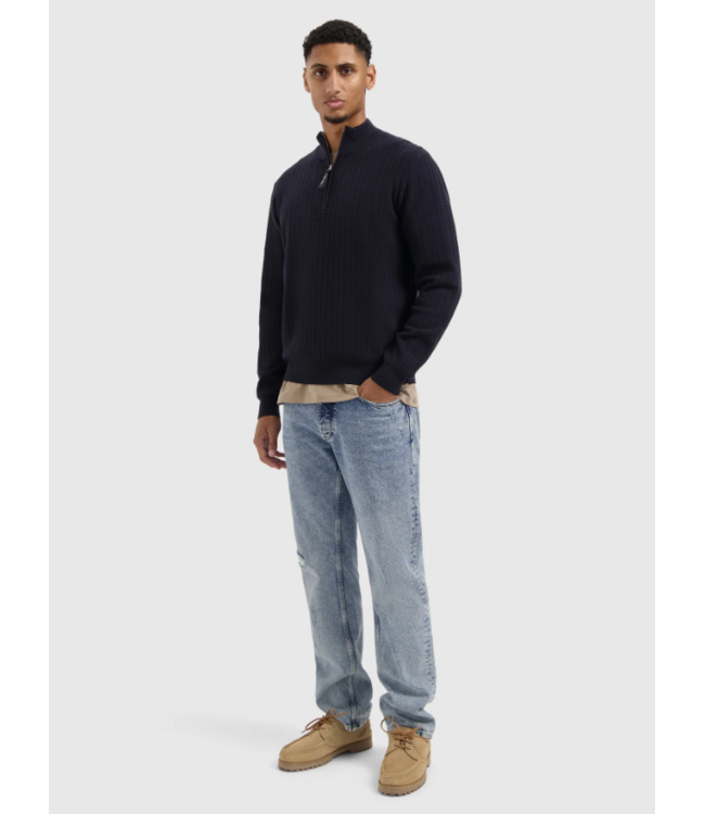 Pure Path Pure Path Jacquard Structure Knit Half-zip Sweater Dark Navy