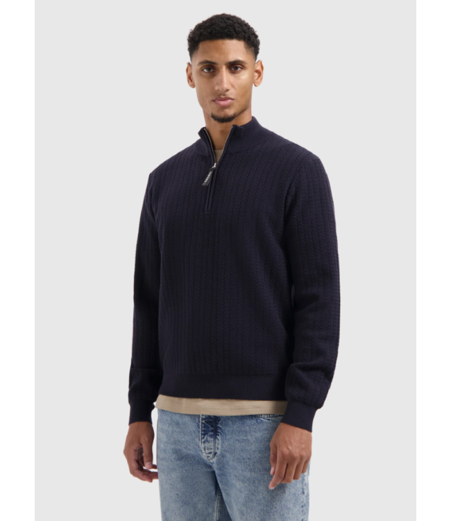 Pure Path Pure Path Jacquard Structure Knit Half-zip Sweater Dark Navy