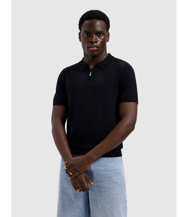 Pure Path Pure Path Half-zip Flat Knit Polo - Black 26010810