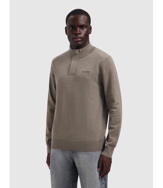 Pure Path Pure Path 26030807 Regular Fit  Knit Hidden Half-zip Sweater - Taupe Melange