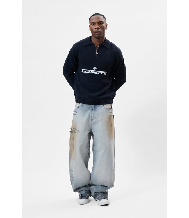 Equalité Knit Polo Quarter Zip Sweater - Navy