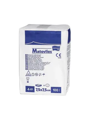 Matopat Non woven Gaaskompressen 4 laags 7,5 x 7,5 cm.