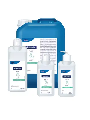 Baktolin Baktolin® pure  – Milde reinigingslotion – zonder parfum en kleurstoffen – verkrijgbaar in 500 ml, 1 L of 5 L Baktolin Baktolin® pure  – Milde reinigingslotion – zonder parfum en kleurstoffen – verkrijgbaar in 500 ml, 1 L of 5 L