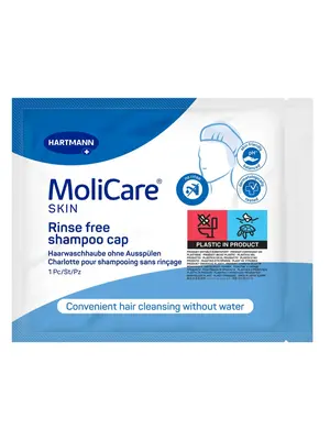Molicare MoliCare® Skin Rinse-free shampoo cap met conditioner – 1 stuk Molicare MoliCare® Skin Rinse-free shampoo cap met conditioner – 1 stuk