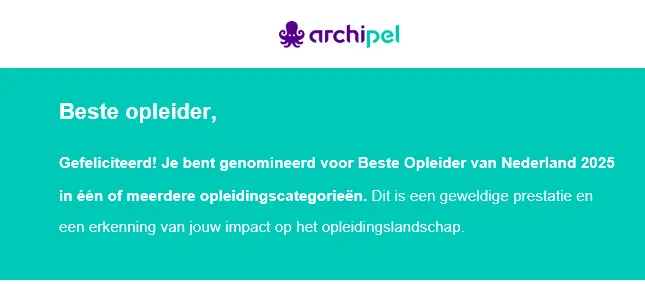 Officiële erkenning voor Graham Hulsebos Verkooptrainingen: genomineerd voor de titel Beste Opleider van Nederland 2025 door Springest en Archipel Academy.