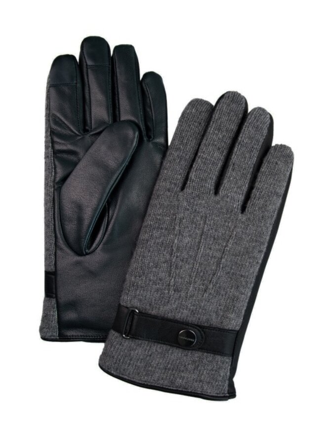 Profuomo Leather Knitted Gloves Grey