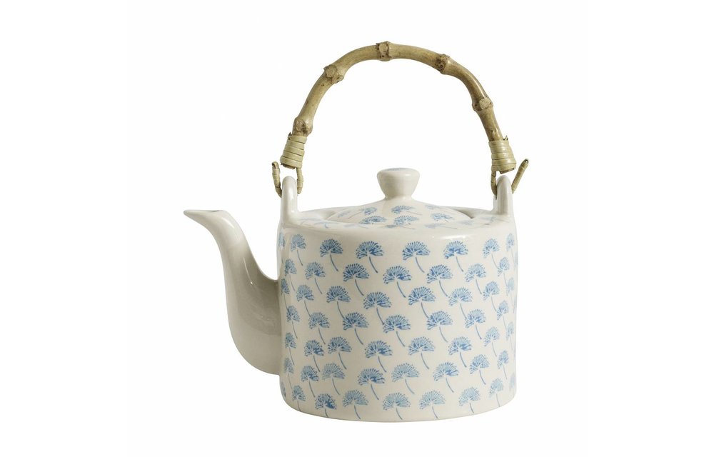 theepot blauw motief keramiek/bamboe