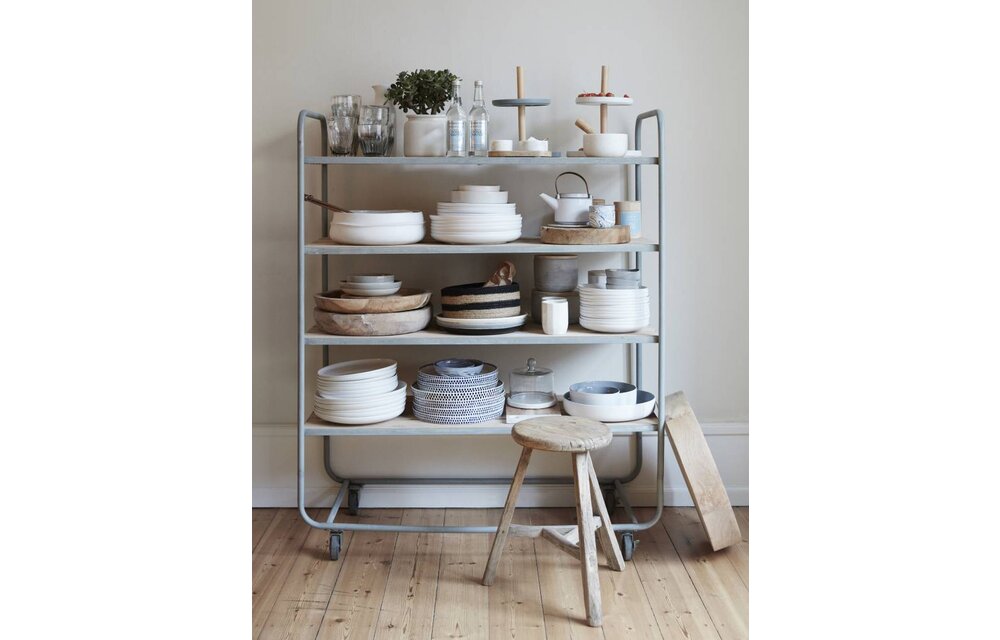 etagère tweelaags aardewerk/hout - blauw