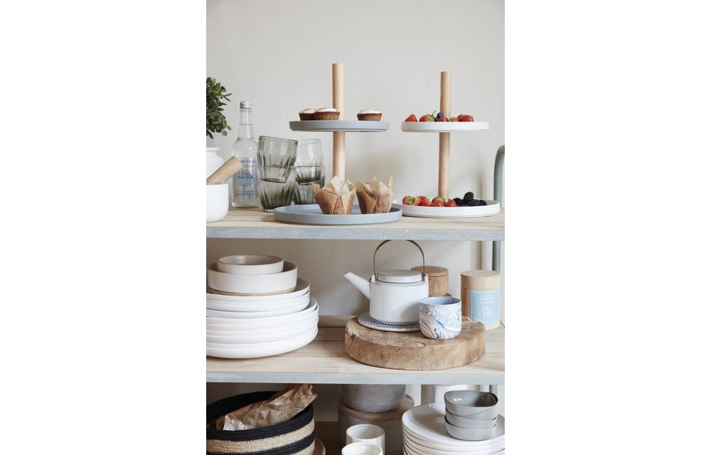etagère tweelaags aardewerk/hout - blauw