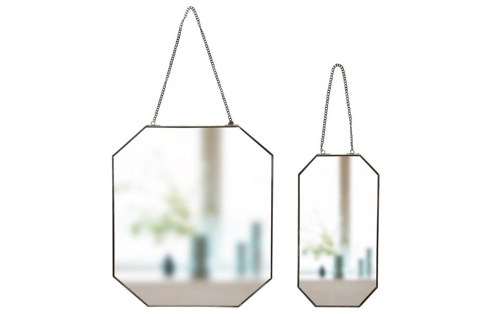 wandspiegel zwart metaal/glas s/2
