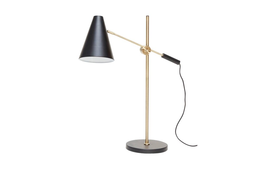 tafellamp / bureaulamp - zwart/wit metaal en goud messing - E14/40W - 63 x 22 x 70 cm