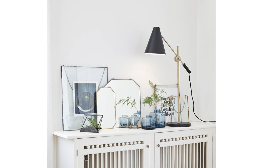tafellamp / bureaulamp - zwart/wit metaal en goud messing - E14/40W - 63 x 22 x 70 cm