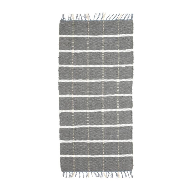 Hubsch Tapijt Blok Patroon - Grijs/Wit katoen - 120 x 60 cm