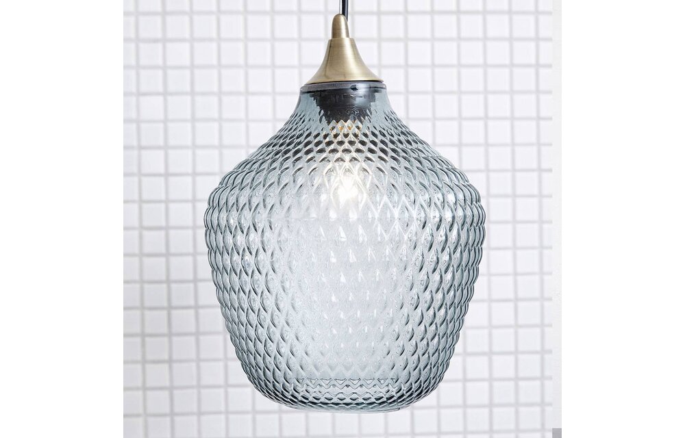 Hanglamp - 950101 - Glas, Messing - 22 x H32 cm - Blauw