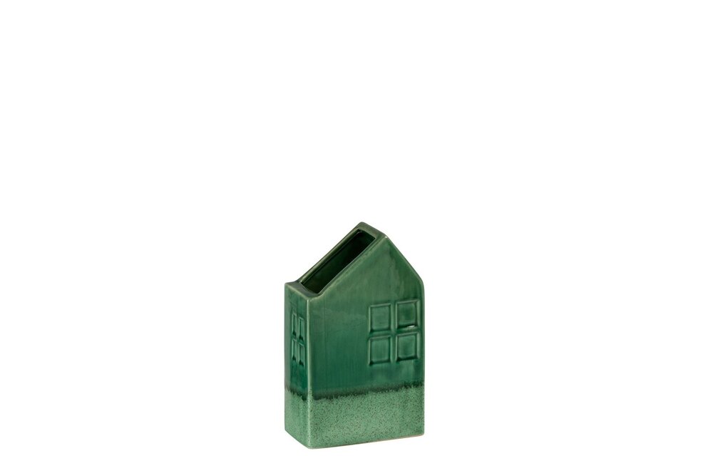 Vaas huis aardewerk groen (13x7x21cm)