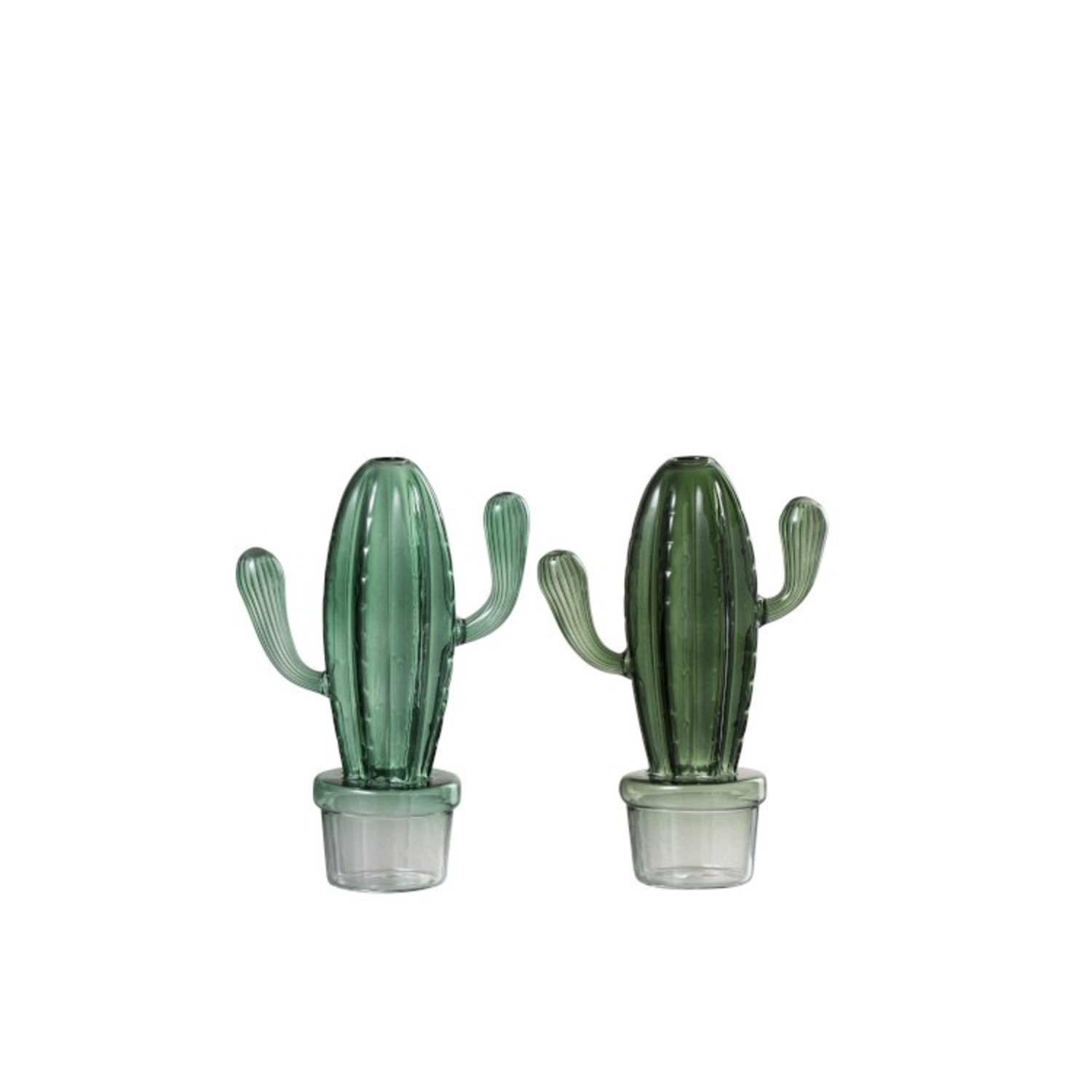 Vaas Cactus, groen glas, set van 2 - Winkel voor Thuis