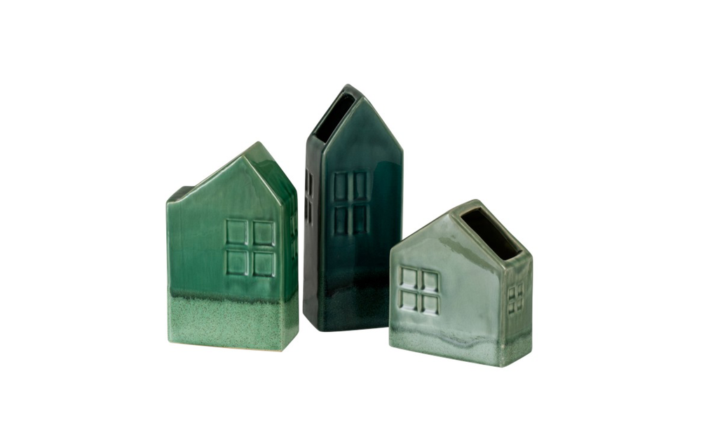 Vaas huis aardewerk groen (13x7x21cm)